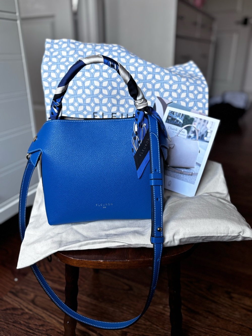 Medium Swann Top-Handle Shoulder Bag in Cobalt Blue